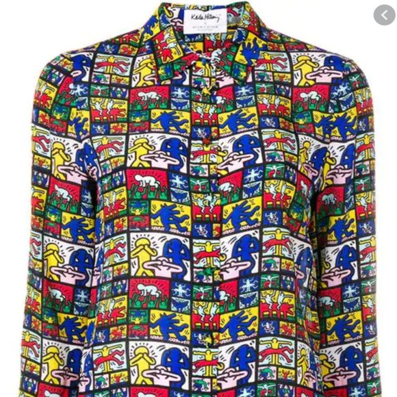 Alice + Olivia x Keith Haring Silk Shirt XS Small - Picture 4 of 8